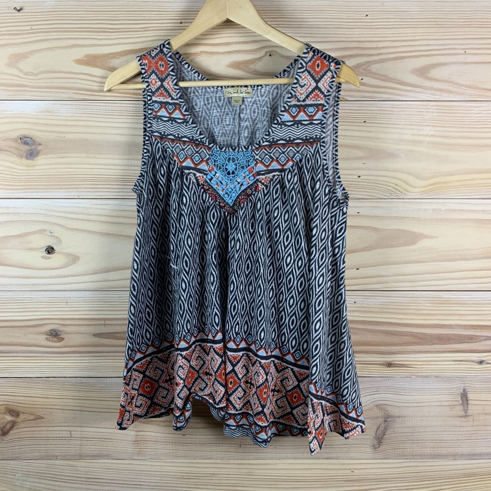 Live and Let Live Tank Top Womens L Geometric Tribal Crochet Boho Festival Loose